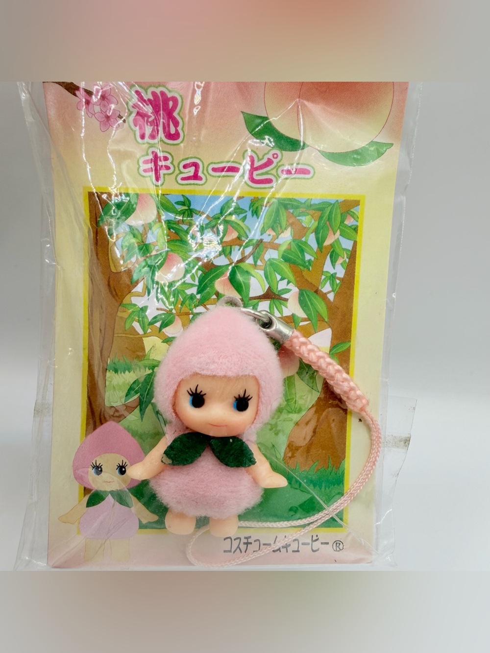 RARE Kewpie Gotochi Peach Japan Strap Figure Vintage QP Fruits Costume Pink Cute